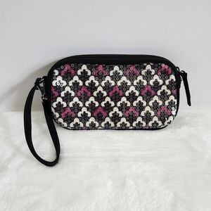 VERA Bradley Shimmer Canterberry Magenta Black White Wallet Wristlet Handbag